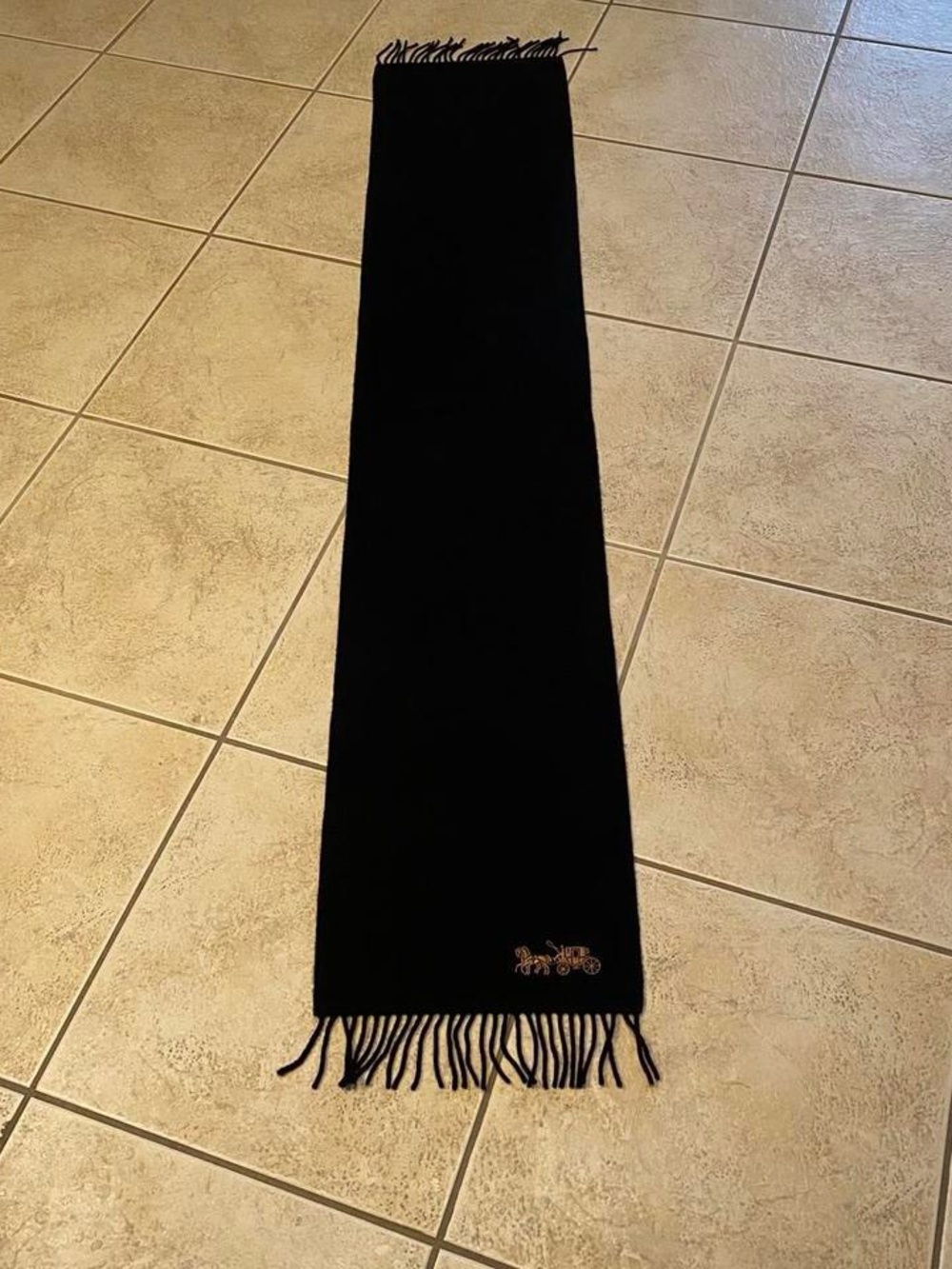 Coach Black Scarf with Gold Carriage Logo and Fringe - Picture 4 of 8